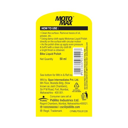 Motomax Bike Liquid Polish 50 ml |Removes tough stains, High Gloss & Shine on painted metal and plastic surfaces | Comes with a sponge for easy application on bike, motorbikes motorcycle|B071L4BWW5