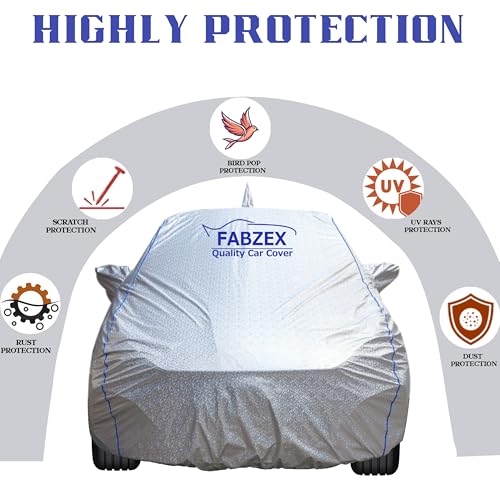 Waterproof Car Body Cover Compatible for Mahindra XUV 3XO (All Models) with Mirror and Antenna Pockets,Triple Stitched,Bottom Elastic with Buckle Silver Cover with Piping|B0D9HV92GQ