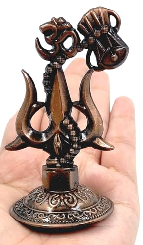 Shivji Trishul Damru and Aum Idol for Mandir, Shiva Idol Car Dashboard Decoration Items Statue Metal Showpiece for Pooja Room Home Decor (Copper)|B0DKQFB8T2