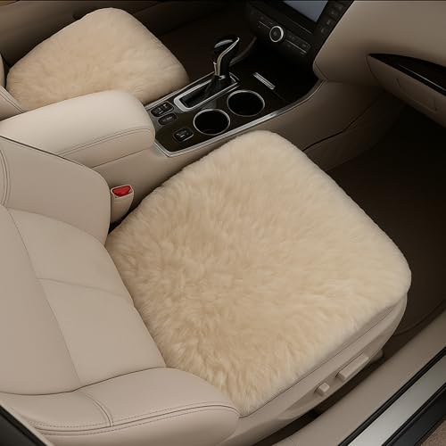 Premium 3Pcs Car Seat Cover/Pad/Cushions | Luxury and Soft Rabbit Fur Cover | Fluffy Plush Vehicle Protector Pad with Non-Slip Backing | Universal Fit For Most Vehicles | Colour: Beige|B0FJSCHFZB