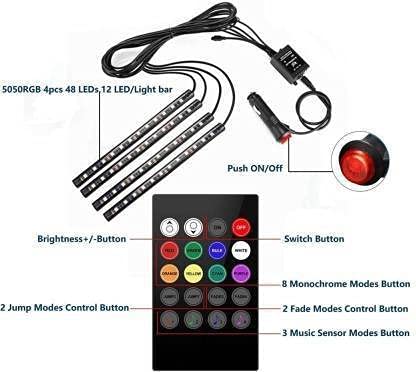 Gomechanic Atmosphere Lights with 12x4 LED Strip Light 48 LEDs, DC 12V Multicolour Interior Ambient Lighting Kit Featuring Sound Active Function, Wireless Remote Control Works for All car|B09CGLP96C