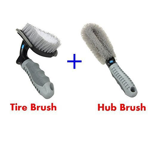 NIKAVI Car Motorcycle Wheel Tire Brush + Hub Clean Brush Cleaning Tool Kit,Set of 2|B01N44N7VT