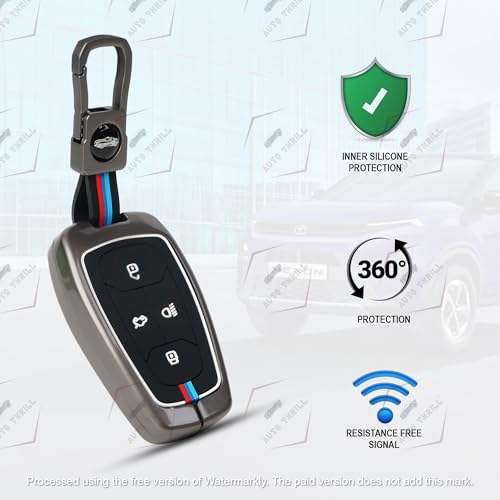 AutoThrill Premium Metal Key Cover Compatible with Tata Harrier | Safari | Nexon | Altroz | Tigor | EV | Punch | Tiago EV Electric - 4 Button Smart Key Only (Black)|B0D7TLH7VK