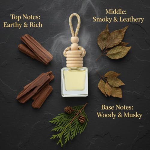 Black Oudh Hanging Car Air Freshener, 10ml Long-Lasting Deep Wood Scent, Essential Oil Diffuser with Wooden Cap, Natural Odor Eliminator, Car Interior Accessory, Car Perfume, Woody|B0FFN9FN96