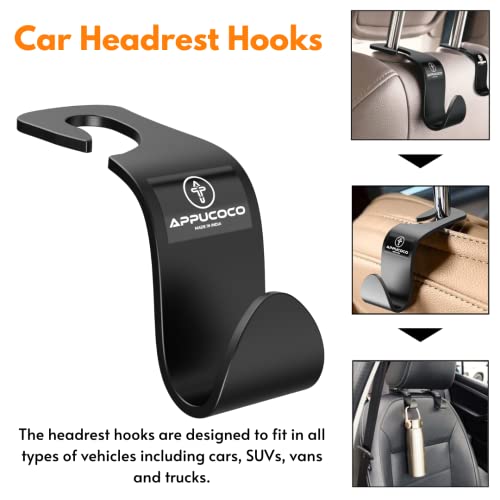 APPUCOCO Car Seat Headrest Storage Hooks/Hanger Universal Durable Organiser Space Saver for Handbag (Black, Pack of 4)|B0BNVLRX9W
