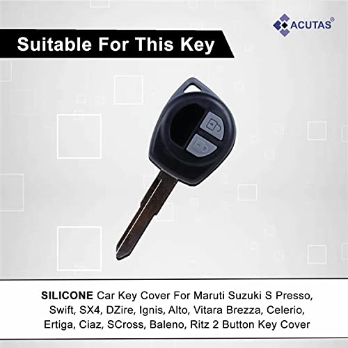 ACUTAS Silicone Car Key Cover for Maruti Suzuki S Presso,Swift,SX4,DZire,Ignis,Alto,Vitara Brezza,Celerio,Ertiga,Ciaz,SCross,Baleno,Ritz 2 Button Key Cover (for Maruti Black)|B07PCS1ML5