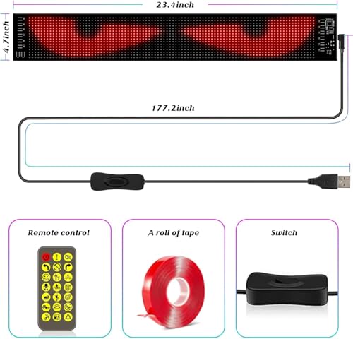 LED Matrix Panel Display 23.42"x4.72" inches, App/Remote Control, Programmable Car Window Screen with Bluetooth|B0FRNCL6XY