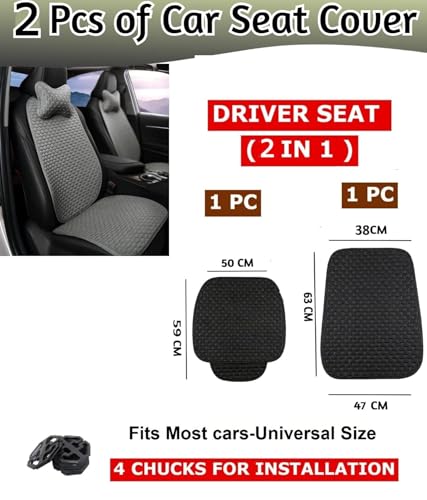 3in 1 Car Seat Cover Protector Set Driver Side Seat Removable Car Seat Covers Front and Bottom Seats Anti-Slip Mat Cotton with Neck Pillow Universal Fit, Car Seat Cover (Beige)|B0DS1Z27WY