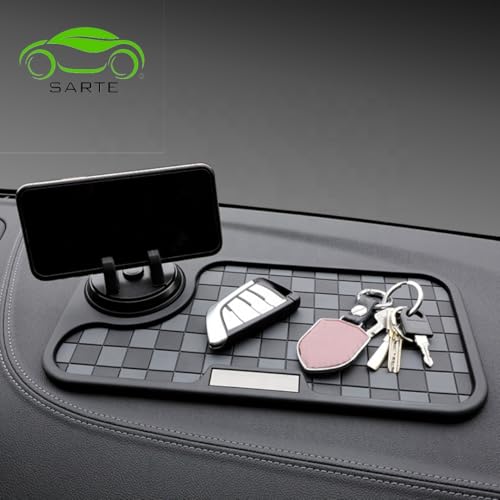 SARTE Car Dashboard Mat Anti-Slip Rubber Pad with Phone Holder Universal Non Slip Car Dashboard Sticky Adhesive Mat for Phones Sunglasses Keys(Black/Grey) Chess Design (Black/Grey)|B0DJK138SS