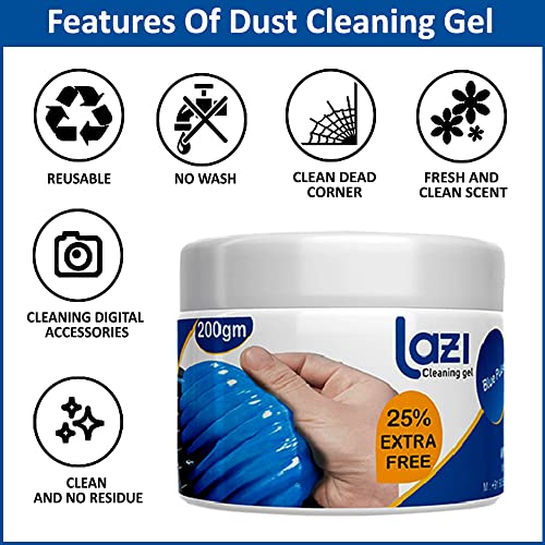 LAZI (Big 200 gm) Multipurpose Car AC Vent Interior Dirt Dust Remover Cleaner Cleaning Gel Jelly Slime Putty Kit Accessory for Car Interior Keyboard Computer Laptop Electronic Gadget Cleaning Kit|B08PDF2PVC
