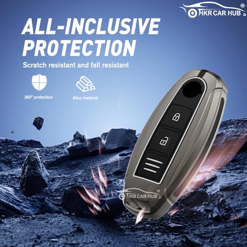 Metal Silicone Key Cover with Key Chain Compatible with Nissan Micra | Magnite | Sunny | Teana 3 Button Smart Key Cover Pack of 1 Set (Glow in thye Night)|B0FR1VMX16