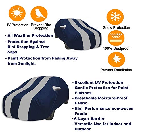 Auto Hub Car Cover Compatible with Hyundai I10 (Model : 2007-2013) with Mirror Pocket, Water Resistant, Triple Stitched, I10 Car Cover- Navy-Silver|B0828V55C9