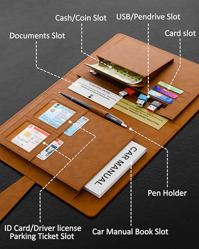 FEDUS Faux Leather Premium Car Document Holder Car Storage Organizer, Car Registration and Insurance Trunk Holder for Driving Licence Owner Manual, PUC RC Paper, Vehicle Glove Box Document Bag Wallet|B0DLBNVCND