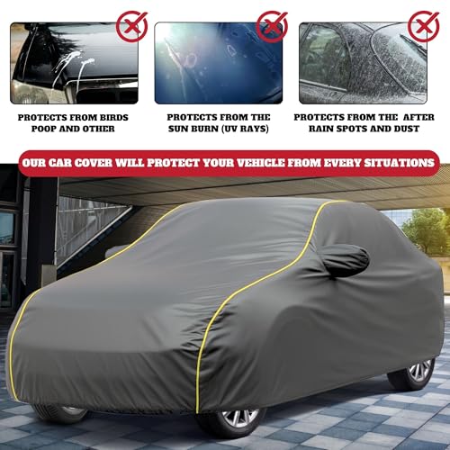 Waterproof Car Cover for Hyundai Venue | UV Protection | Dustproof | Windproof Belt & Elastic Hem | Mirror & Antenna Pockets | Cotton Lining | All Weather Car Body Cover (Grey, Venue)|B0FHDVHWZ1