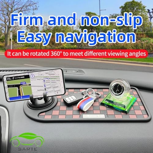 SARTE Car Dashboard Mat Anti-Slip Rubber Pad with Phone Holder Universal Non Slip Car Dashboard Sticky Adhesive Mat for Phones Sunglasses Keys(Black/Grey) Chess Design (Black/Grey)|B0DJK138SS
