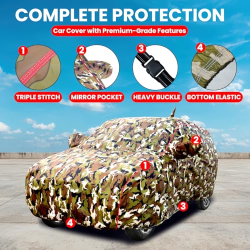 Waterproof Car Body Cover for Maruti Suzuki Wagon R 2019-2025 Models, with Mirror & Antenna Pocket, All Weather Protection, UV Resistant & Dust Proof, Triple Stitch, Jungle Print|B0DF2TXB5S