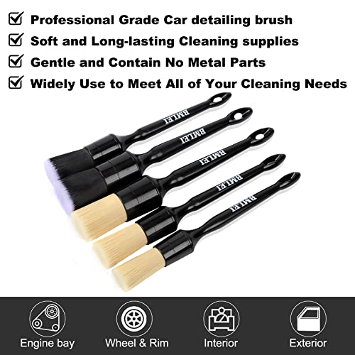 5pcs Car Detailing Brushes Set, Boar Hair Auto Car Detail Brush Kit No Scratch, Ultra Soft Car Duster Brushes Perfect for Interior, Exterior Cleaning, Wheels,Tires,Leather Seats|B0BL3D427V