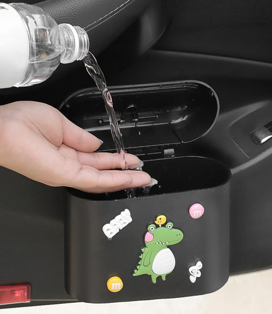 wolpin PP Car Trash Bin Can Holder Dustbin Hanging- Black (15.5 X 14 Cm) Press Top Waste Bin With Cute Stickers|B0CL6XJGFR