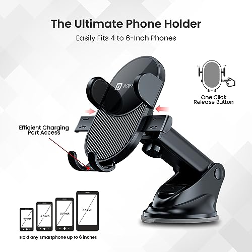 Portronics Clamp M3 Adjustable Car Mobile Phone Holder Stand for Dashboard & Windshield, 360° Rotational, Strong Suction Cup, Compatible with 4 to 6 inch Devices(Black)|B0CFL4SPTY