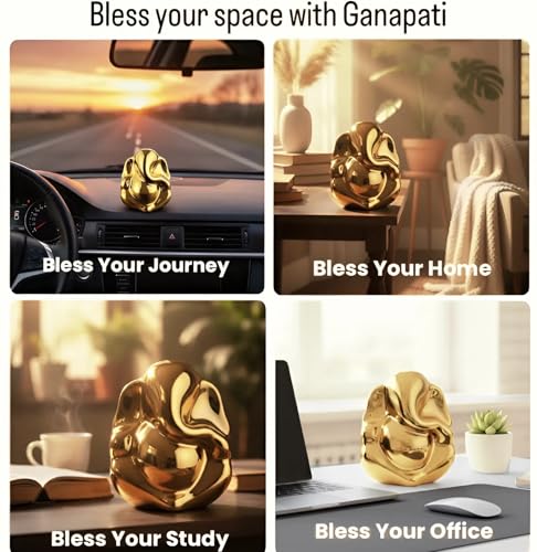 House of Bless Ganesha Idol 6cm-Gold Metal Ganapati Statue for Car Dashboard,Home Pooja Room,Office/Study Table & Gifting,Ganesha Idol (Golden, 6 cm)|B0FLWJNYPG
