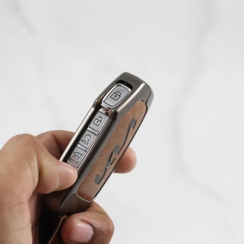 Metal Leather Car Key Cover Fit for New Kia Seltos 2023 Facelift | Carens X Line | Sonet Facelift - 4 Button Smart Key (TAN), Brown|B0D351J163