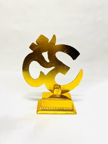 Om car Dash Board, OM Decoration Item, OM Gold Plated Item. OM Beautifully Handcrafted Statue for Home and Office Decoration Metal OM Best for Your Car Interior (LxBxH=4x3x8) cm|B0CTXDY5Z4