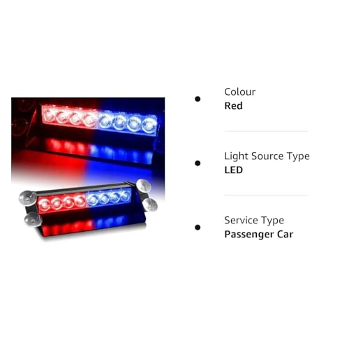 Automaze Red/Blue 8-LED Car Dashboard Strobe Flasher Police Light 3 Modes For All Cars|B07RPFP456