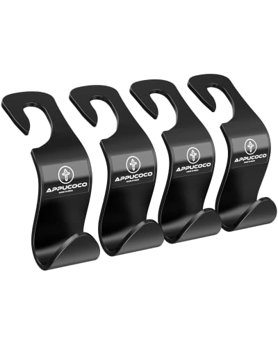 APPUCOCO Car Seat Headrest Storage Hooks/Hanger Universal Durable Organiser Space Saver for Handbag (Black, Pack of 4)|B0BNVLRX9W