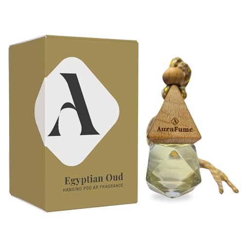 Egyptian Oud Hanging Pod | 10 ML | Premium Car Fragrance Air Freshener | Natural Fragrance Essential Oils in Hanging Glass Bottle with Wooden Diffuser Lid | Long Lasting Upto 60 Days|B0DR6BVC72
