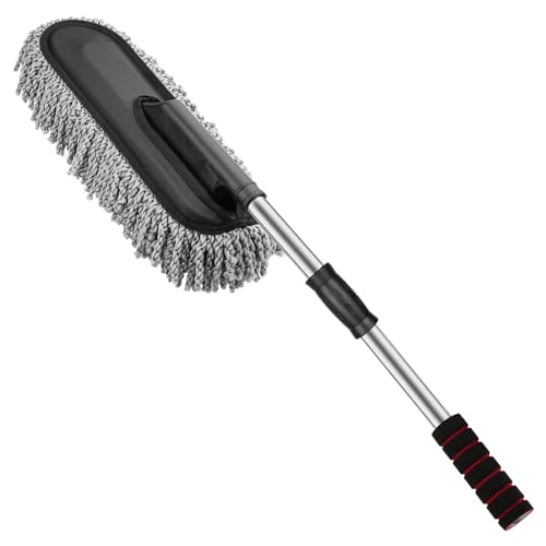 AllExtreme Soft Microfiber Car Duster Brush with Extendable Handle Wet & Dry Scratch Free Surface Cleaner Multipurpose Kitchen Accessory for Dusting Cleaning (Grey, Pack of 1)|B0D1R32S96
