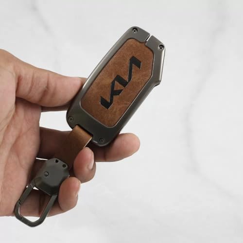 Metal Leather Car Key Cover Fit for New Kia Seltos 2023 Facelift | Carens X Line | Sonet Facelift - 4 Button Smart Key (TAN), Brown|B0D351J163