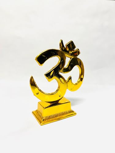 Om car Dash Board, OM Decoration Item, OM Gold Plated Item. OM Beautifully Handcrafted Statue for Home and Office Decoration Metal OM Best for Your Car Interior (LxBxH=4x3x8) cm|B0CTXDY5Z4