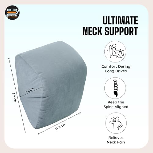 Ultimate Memory Foam Car Neck Rest Pillow, Comfortable Rides, Superior Neck Support Cushion, Relieves Neck Pain, Grey Velvet Cover | 14 x11 x5 Inch | Small Pack of 1|B0DTYQXS53