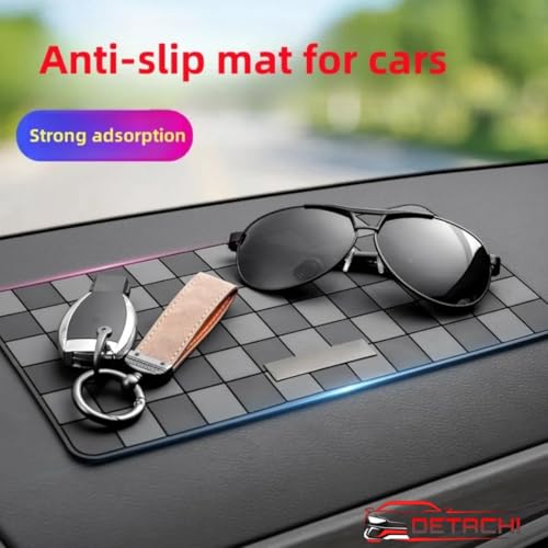 DETACHI Car Dashboard Mat Anti-Slip Rubber Pad Universal Non Slip Car Magic Dashboard Accessories Sticky Adhesive Mat for Phones Sunglasses Keys Electronic Devices and More Use (Black/Grey)Chess Desig|B0DHD39GHL