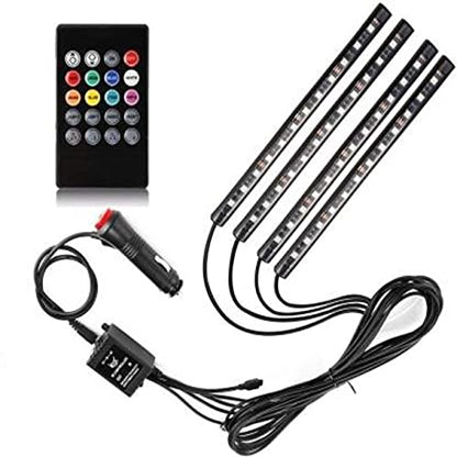 Gomechanic Atmosphere Lights with 12x4 LED Strip Light 48 LEDs, DC 12V Multicolour Interior Ambient Lighting Kit Featuring Sound Active Function, Wireless Remote Control Works for All car|B09CGLP96C