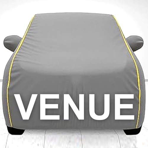 Waterproof Car Cover for Hyundai Venue | UV Protection | Dustproof | Windproof Belt & Elastic Hem | Mirror & Antenna Pockets | Cotton Lining | All Weather Car Body Cover (Grey, Venue)|B0FHDVHWZ1
