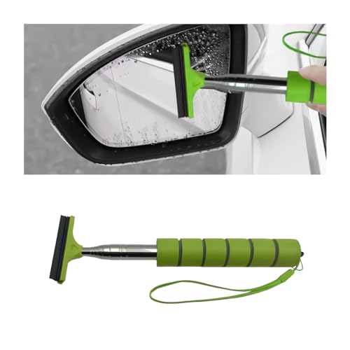 Car Rearview Mirror Wiper, Retractable Auto Glass Squeegee, Water Cleaner with Telescopic Long Rod, Portable Cleaning Tool for All Vehicles, Universal Automotive Accessories (Green)|B0CRH6GKMH