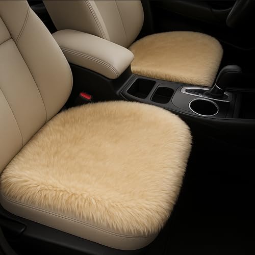 Premium 3Pcs Car Seat Cover/Pad/Cushions | Luxury and Soft Rabbit Fur Cover | Fluffy Plush Vehicle Protector Pad with Non-Slip Backing | Universal Fit For Most Vehicles | Colour: Beige|B0FJSCHFZB
