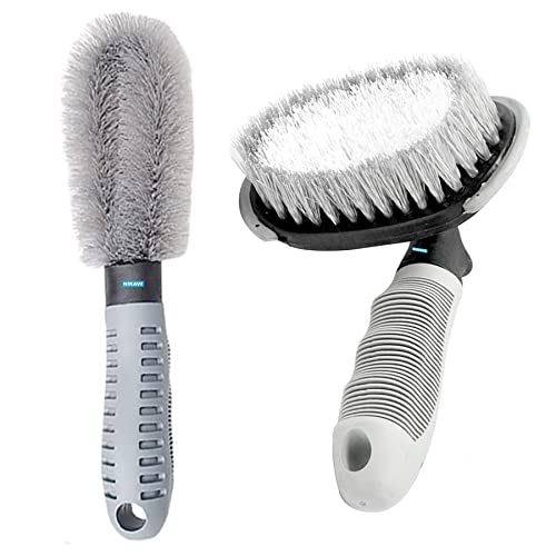 NIKAVI Car Motorcycle Wheel Tire Brush + Hub Clean Brush Cleaning Tool Kit,Set of 2|B01N44N7VT