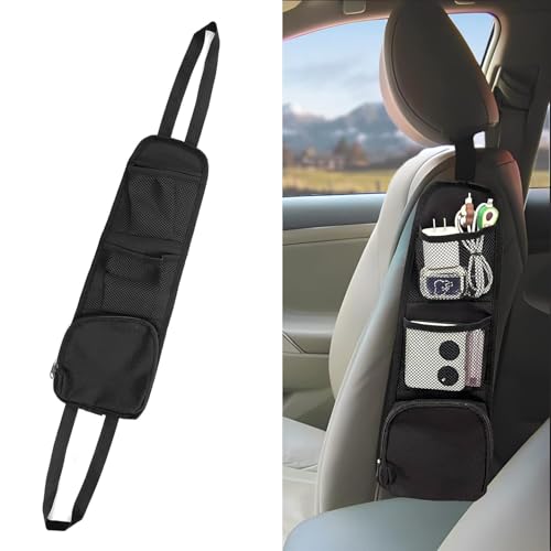 Car Seat Side Stationery Organizer, Multi-Pocket Storage Bag, Mesh Net Holder For Phone Wallet Glasses, Compatible With Cars Suvs Trucks, Black|B0DWNBCVR2