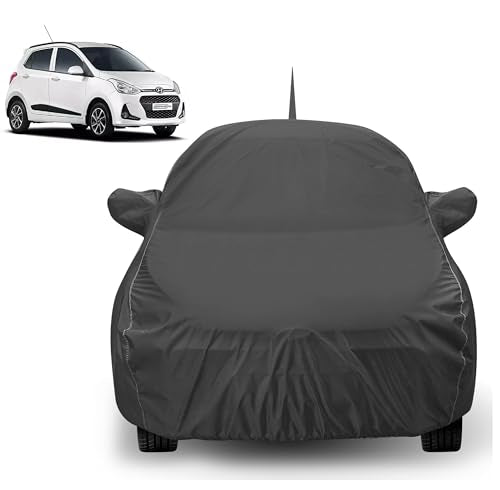 Auto Hub Car Cover Compatible with Hyundai Grand I10 with Mirror & Antenna Pocket, Dustproof, Heat Resistant, Triple Stitched, Grand I10 Car Cover- Grey|B09LR7FR5V