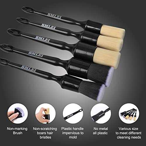 5pcs Car Detailing Brushes Set, Boar Hair Auto Car Detail Brush Kit No Scratch, Ultra Soft Car Duster Brushes Perfect for Interior, Exterior Cleaning, Wheels,Tires,Leather Seats|B0BL3D427V