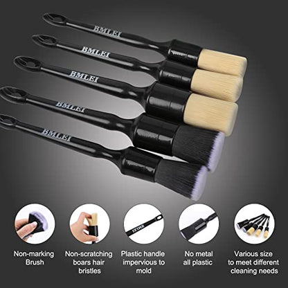 5pcs Car Detailing Brushes Set, Boar Hair Auto Car Detail Brush Kit No Scratch, Ultra Soft Car Duster Brushes Perfect for Interior, Exterior Cleaning, Wheels,Tires,Leather Seats|B0BL3D427V