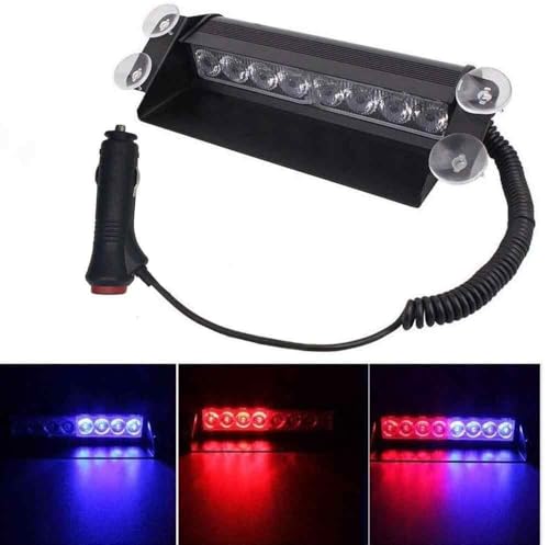 Automaze Red/Blue 8-LED Car Dashboard Strobe Flasher Police Light 3 Modes For All Cars|B07RPFP456