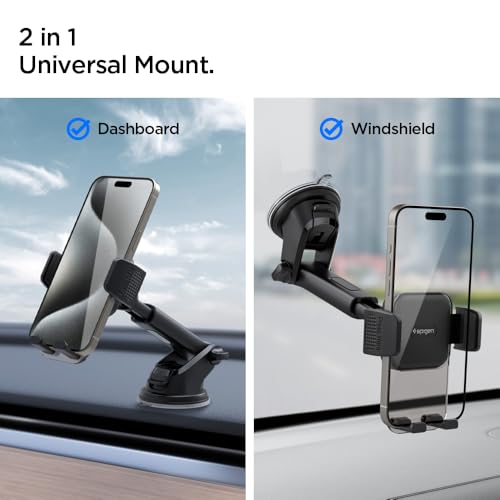 Spigen Dashboard & Windshield Car Mobile Holder [Strong Suction Cup][360° Rotational][Stable Hold] Compatible with Most Smartphone Devices - Black|B0DK7N6LJH