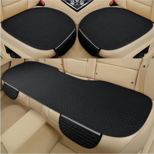 3Pcs Breathable Car Seat Covers Full Set Front & Rear Seat Covers with Anti-Slip Silicone Backing,Storage Pouches,Durable Car Cushions Stylish Universal Cover, Black|B0DRFDLV56