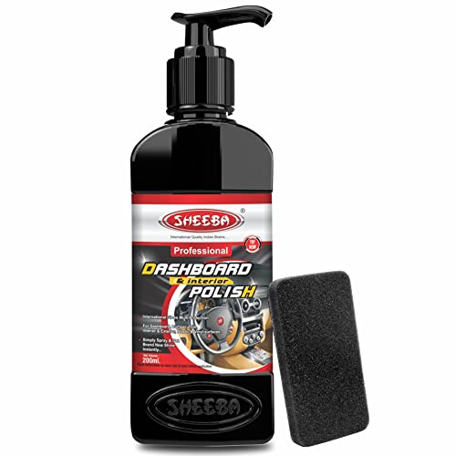 SHEEBA Dashboard & Interior Polish PROTECTANT with applicator pad for Cars & Bikes, Restores Original Look, Long Lasting, for Plastic & Vinyl Surfaces, Prevents Ageing, Dullness, Non Greasy: 200mL|B00TC5IA2E