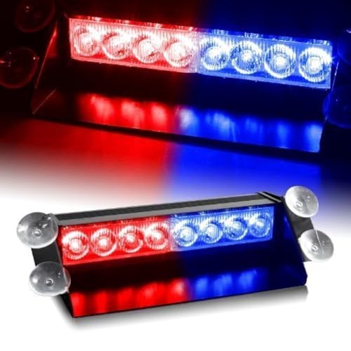 Automaze Red/Blue 8-LED Car Dashboard Strobe Flasher Police Light 3 Modes For All Cars|B07RPFP456