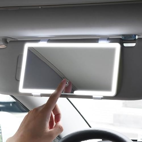Car Sun Visor Mirror with Protective Cover | Rechargeable LED Vanity Mirror, 3 Lighting Modes, Touch Sensor – Compact Cosmetic Mirror for Car|B07QF62PJF