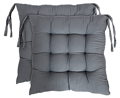 Kuber Industries Microfiber Square Chair Pad Seat Cushion for Car Pad, Office Chair, Indoor/Outdoor, Dining Living Room, Kitchen with Ties, Pack of 2 (Grey)|B092DQC6B2